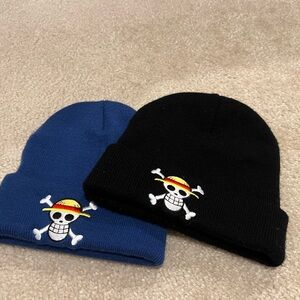 Kids Skull Beanie Set - Black and Blue